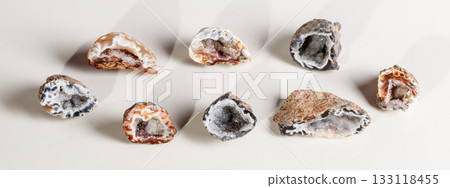 Macro mineral stone agate kidney gerbera on white background Macro mineral stone agate kidney gerbera on white background 133118455