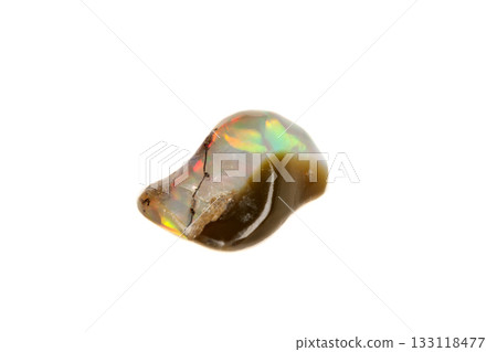 Macro Opal mineral stone in rock on white background Macro Opal mineral stone in rock on white background 133118477