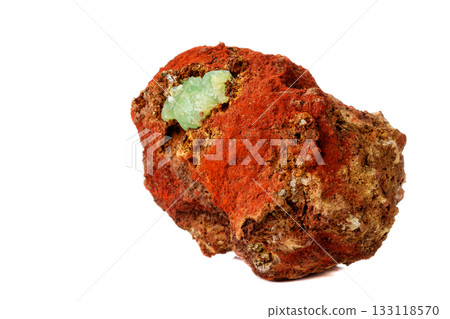 Macro mineral stone Adamite on a white background Macro mineral stone Adamite on a white background 133118570