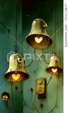 Quirky Bells with Glowing Hearts in a Vintage Setting 133118637