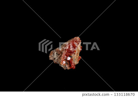 Macro mineral stone Vanadinite on a black background Macro mineral stone Vanadinite on a black background 133118670