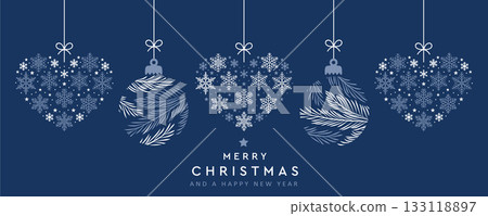 merry christmas card with hanging ball decoration vector illustration 133118897