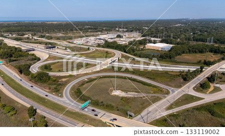 Aerial view of the new highway interchange under construction 133119002