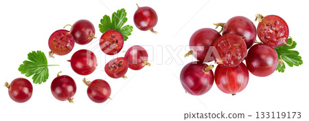 Red gooseberry isolated on white background. Top view. Flat lay. Red gooseberry isolated on white background. Top view. Flat lay. 133119173
