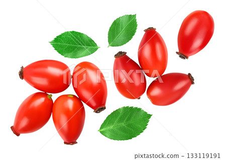 Rose hip isolated on a white background with full depth of field. Top view. Flat lay. Rose hip isolated on a white background with full depth of field. Top view. Flat lay. 133119191