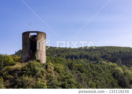 Esch-sur-Sure, Wiltz, Grand-Duche de Luxembourg, September 07, 2025, Historic stone guard tower 133119230