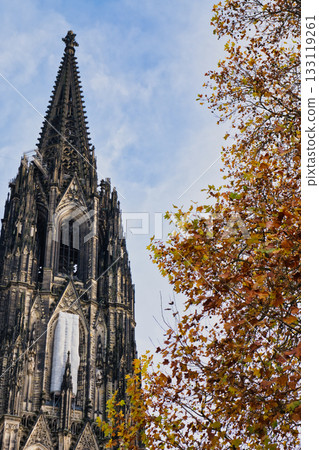 Stunning view of St. Vitus Cathedral against autumn sky in Prague 133119261