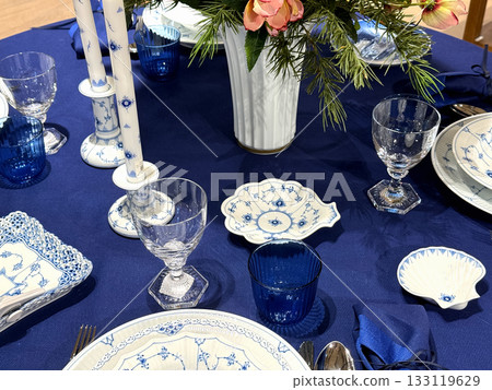 Luxury celebration table with Christmas tableware style Luxury celebration table with Christmas tableware style 133119629