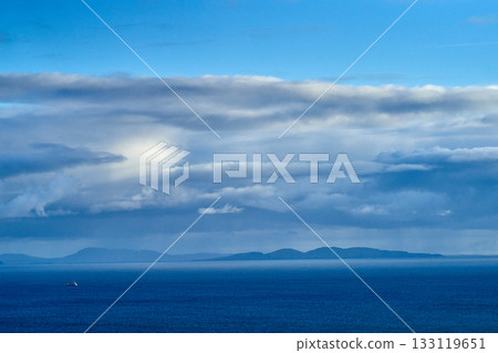 Landscape beautiful summer panorama wide horizon look viewpoint shore open sea beach cloud clean and blue sky background calm nature ocean wave water nobody travel at thailand chonburi sun day time 133119651
