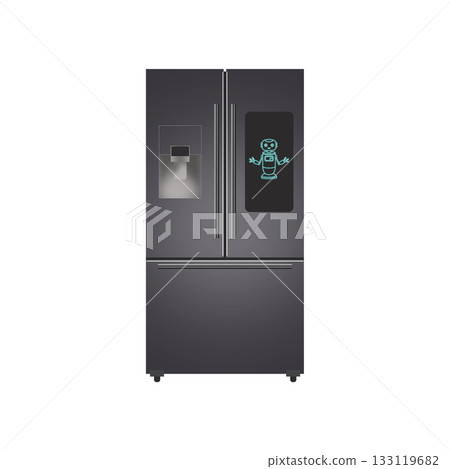 Smart Refrigerator with Digital Screen and Robot Assistant.Transparent Background. Smart Refrigerator with Digital Screen and Robot Assistant.Transparent Background. 133119682