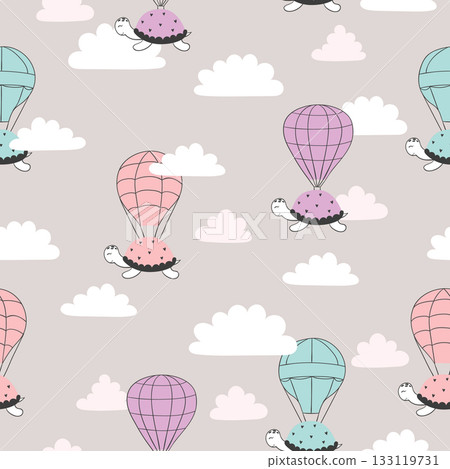 Seamless pattern with cartoon turtles and air balloons Seamless pattern with cartoon turtles and air balloons 133119731