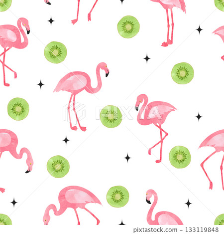 Flamingo bird pattern. Vector seamless watercolor tropical background 133119848