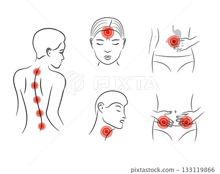 Pain vector set. Body aches in different parts Pain vector set. Body aches in different parts 133119866