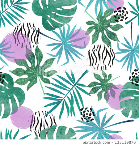 Abstract tropical leaves pattern. Seamless vector jungle tropic background Abstract tropical leaves pattern. Seamless vector jungle tropic background 133119870