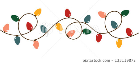 Christmas Lights garland. Festive Colorful Christmas Lights String Decoration. Vector Graphic for Christmas Cards, Banners, Poster, Web Christmas Lights garland. Festive Colorful Christmas Lights String Decoration. Vector Graphic for Christmas Cards, Banners, Poster, Web 133119872