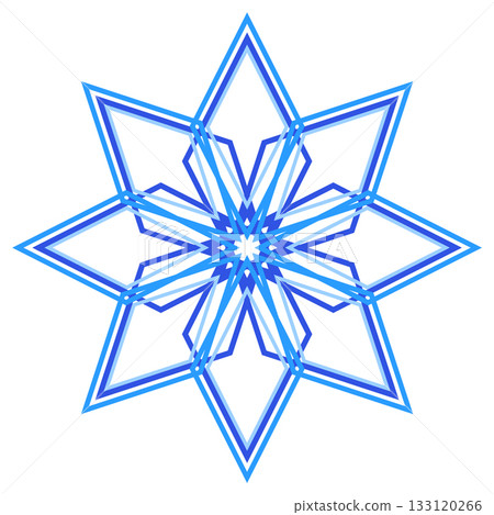Blue geometry snowflake illustration. Winter mandala ornament on white background. Star with eight rays. Strict Christmas snowflake of straight lines Blue geometry snowflake illustration. Winter mandala ornament on white background. Star with eight rays. Strict Christmas snowflake of straight lines 133120266