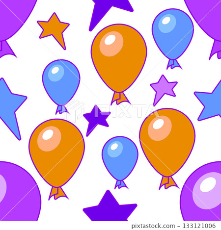 Bright Seamless Pattern of Colorful Cartoon Balloons on Transparent Background 133121006