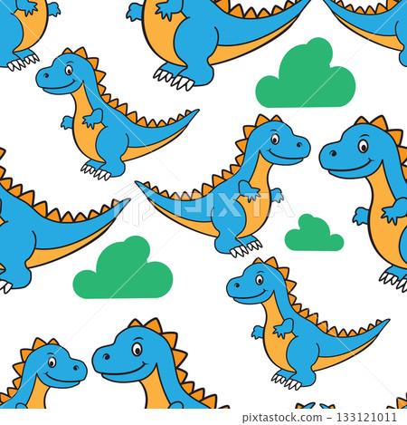 Cute Dinosaur Seamless Pattern for Kids' Design. Editable pattern on a transparent background Cute Dinosaur Seamless Pattern for Kids' Design. Editable pattern on a transparent background 133121011