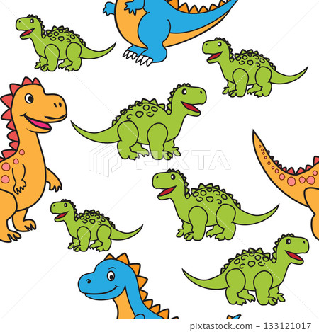 Cute Dinosaur Seamless Pattern for Kids' Design. Editable pattern on a transparent background Cute Dinosaur Seamless Pattern for Kids' Design. Editable pattern on a transparent background 133121017