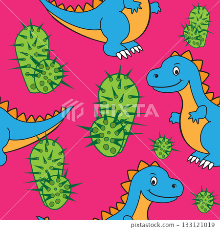 Cute Dinosaur Seamless Pattern for Kids' Design. Editable pattern on a transparent background 133121019