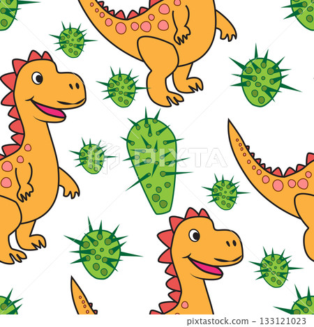 Cute Dinosaur Seamless Pattern for Kids' Design. Editable pattern on a transparent background 133121023