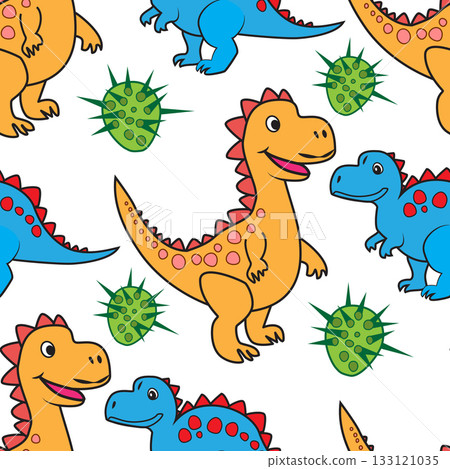 Cute Dinosaur Seamless Pattern for Kids' Design. Editable pattern on a transparent background Cute Dinosaur Seamless Pattern for Kids' Design. Editable pattern on a transparent background 133121035