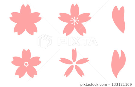 Cherry blossom and petal vector illustration set 133121169