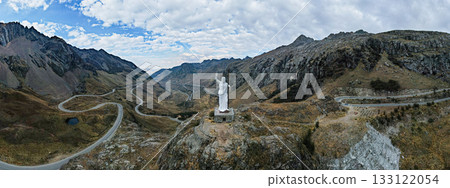 Aerial view of the White Christ in Chavin, Ancash. Aerial view of the White Christ in Chavin, Ancash. 133122054