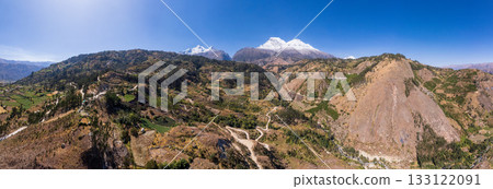 Aerial view of the Nevado de Huascaran in the Ancash region. Aerial view of the Nevado de Huascaran in the Ancash region. 133122091