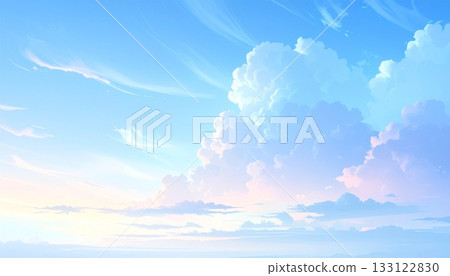 淡藍色的天空和柔和的雲朵構成了一幅寧靜的背景。 133122830