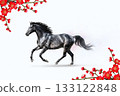 Red plum and black horse background material Red plum and black horse background material 133122848