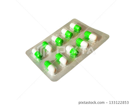 A close-up of a Postantibiotic capsule pack on a white background A close-up of a Postantibiotic capsule pack on a white background 133122853