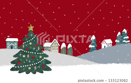 一幅聖誕風景插畫,描繪了北歐街景,一棵巨大的聖誕樹和飄落的雪花。充滿聖誕氣息。 一幅聖誕風景插畫,描繪了北歐街景,一棵巨大的聖誕樹和飄落的雪花。充滿聖誕氣息。 133123082