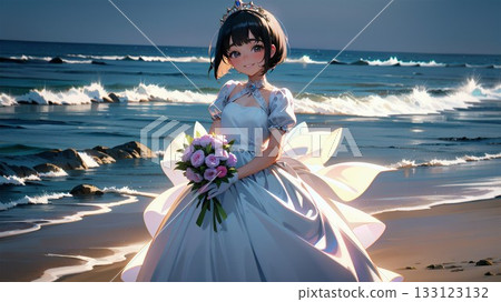 Bride standing on the beach Bride standing on the beach 133123132