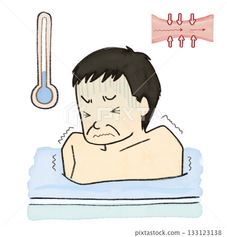 A middle-aged man suddenly enters a cold bath and shivers from the cold A middle-aged man suddenly enters a cold bath and shivers from the cold 133123138