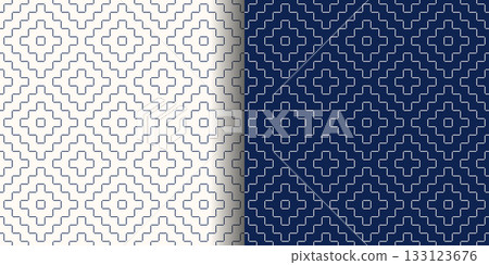Sashiko-style seamless pattern: traditional Japanese pattern, persimmon flower Sashiko-style seamless pattern: traditional Japanese pattern, persimmon flower 133123676