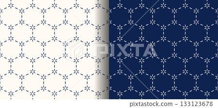 Sashiko-style seamless pattern: Traditional Japanese pattern, square tortoise shell Sashiko-style seamless pattern: Traditional Japanese pattern, square tortoise shell 133123678