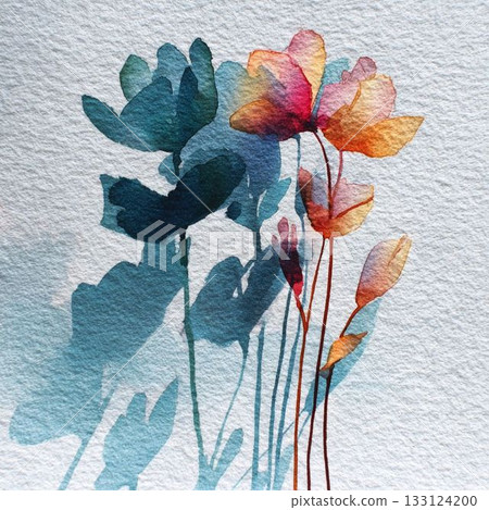 冬日光影映照下的花朵，抽像水彩背景 133124200