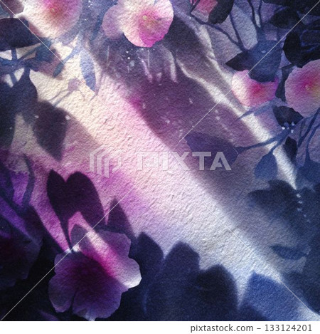 Winter light and shadows of flowers, abstract watercolor background 133124201