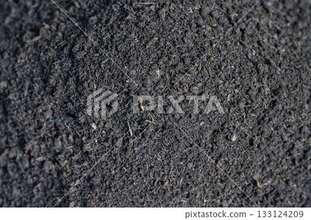 Full frame shot of dry cow dung texture and background. Cow dung is an excellent organic fertilizer that provides essential nutrients, improves soil structure, and increases water retention. 133124209