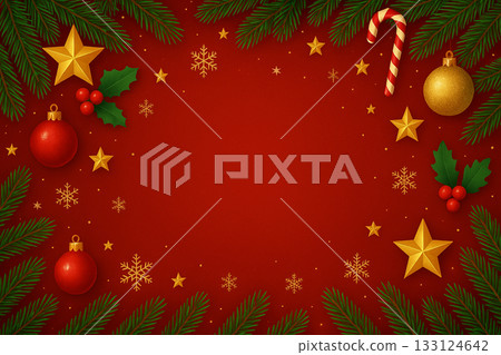 紅色和金色的華麗聖誕背景和裝飾畫框 紅色和金色的華麗聖誕背景和裝飾畫框 133124642