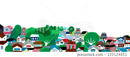 Hand-drawn illustration: A residential area filled with greenery Hand-drawn illustration: A residential area filled with greenery 133124851
