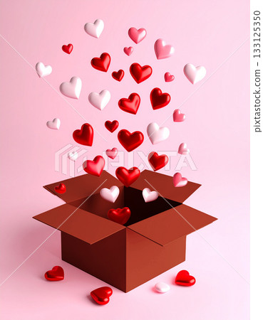 五彩繽紛的心形從盒子裡探了出來 133125350