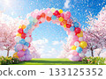 櫻花花瓣飄落，氣球拱門 133125352