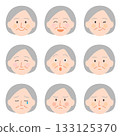 Senior female facial expression icon set 133125370