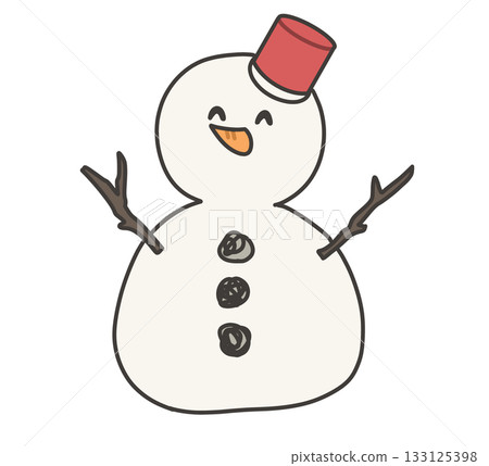 圖：一個戴著紅色水桶、微笑的雪人。 133125398