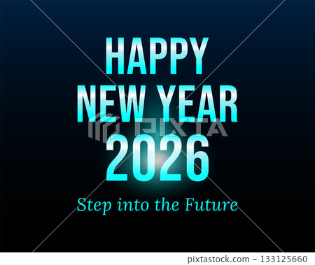 Happy New Year 2026 Neon Teal Gradient Greeting 133125660