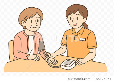 圖說：一名女工作人員正在日託中心為一位老年婦女測量血壓 133126065