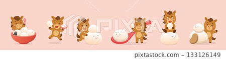 A group of horse characters or mascots, glutinous rice balls for the Lantern Festival, Chinese New Year 133126149