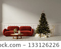Holiday celebration elegant living room with Christmas decor and gifts. 3D render illustration 133126226